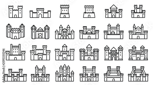 Photos Medieval Castle Outline Collection Fortress Line Art