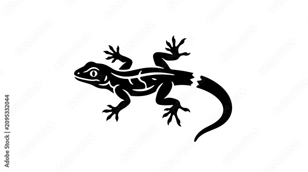 Obraz premium Black silhouette of a lizard isolated.