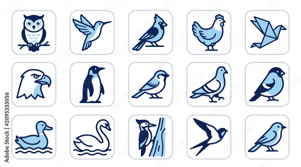 Obraz premium Collection of Bird Icons Featuring Various Species and Styles