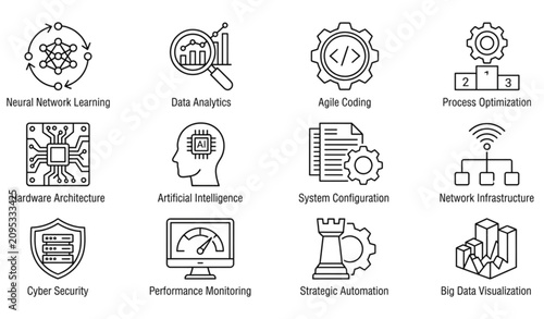 Digital transformation icons ai data science and modern it solutions