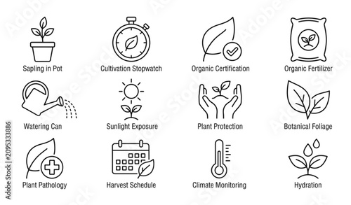 Foto Gardening and plant care icons a comprehensive collection for horticulture busin