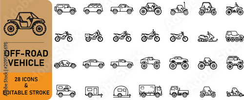Tableau sur toile A set of 28 off-road vehicle outline icons