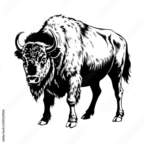 American Bison Vector Line Art - Standing Buffalo Outline Clipart