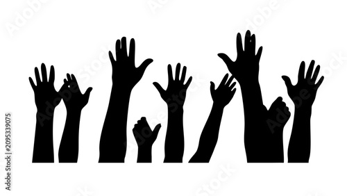 Raised Hands and Fists Silhouette Vector - Protest Revolution and Unity Clipart