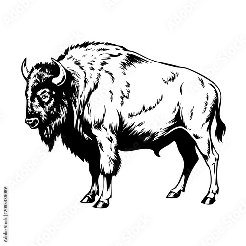 American Bison Vector Line Art - Standing Buffalo Outline Clipart