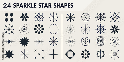 sparkle star shapes in minimalist black and white vector style geometric icon pattern design symbol illustration graphic element decoration ornament