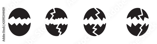 Foto Set of cracked and broken egg icons, depicting stages of hatching or fragility, vector illustration