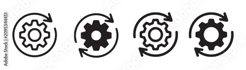Foto Continuous process icon set showing a gear in a circle of arrows for repetition and updates