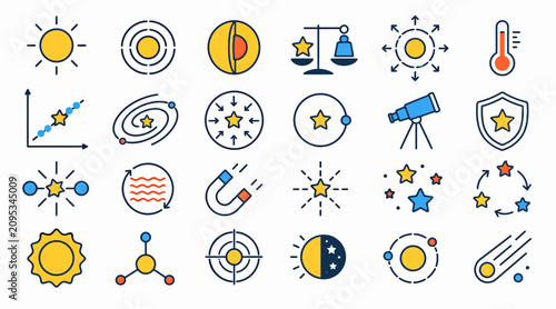 Cuadro en lienzo Colorful flat design icons of science and astronomy symbols.