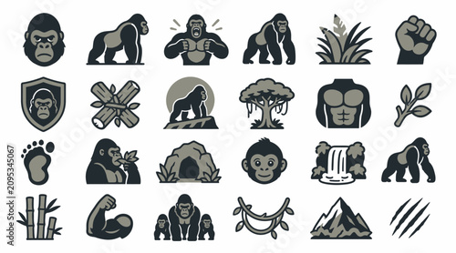 Foto Diverse Gorilla Icons and Nature Symbols Collection.