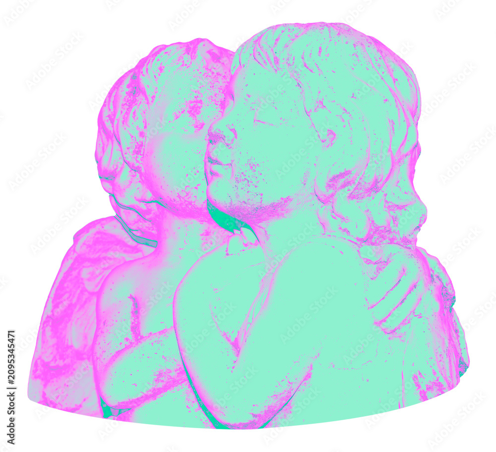 Obraz premium Cherub statue png green & pink, transparent background