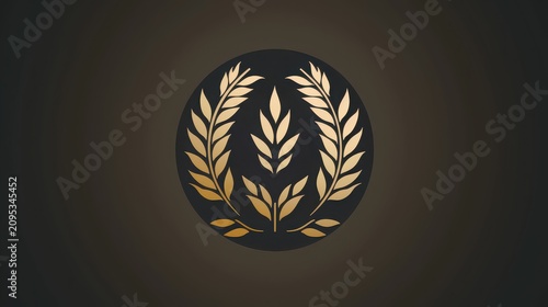 Wheat stalks forming a circular golden crest represent agricultural heritage and premium quality produce set against a professional dark textured backdrop.
