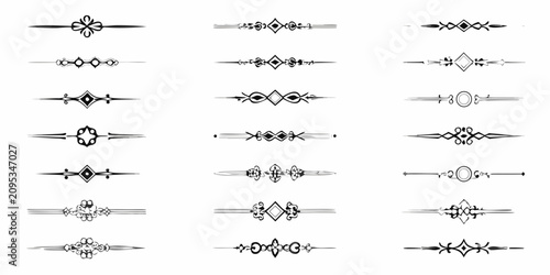vintage ornamental line dividers and flourishes vector illustration on white background decorative elements graphic design pattern artistic retro style embellishments
