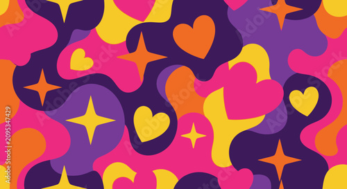 Photos Vibrant seamless psychedelic vector pattern featuring intricate abstract shapes and neon color gradients