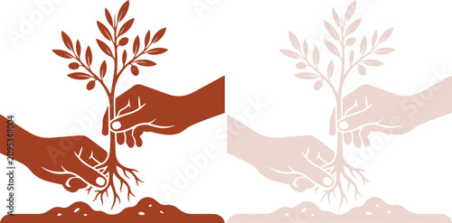 Foto Hands holding a growing plant for environmental peace and ecological balance sil