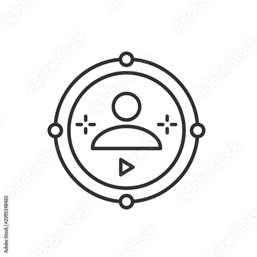 Black icon of a person in a circle with play button and plus signs