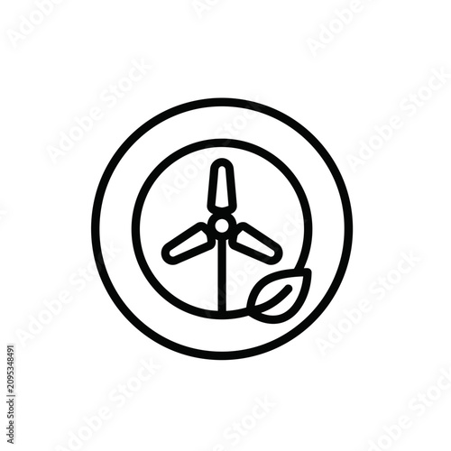Eco friendly icon of wind turbine with leaf in circle symbol