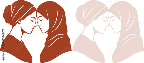 Принти на полотні Light beige vector artwork showing two emotional friends sharing a deep meaningf