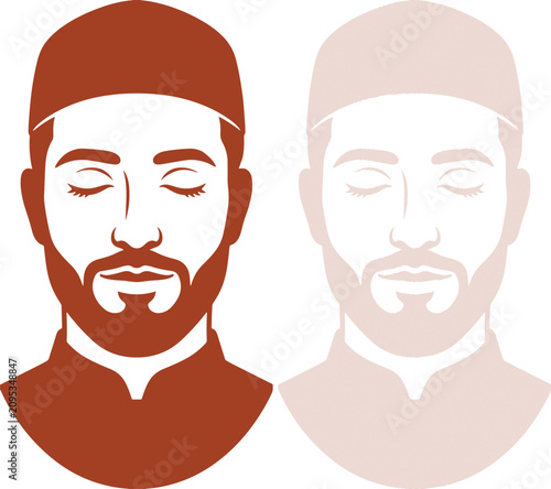 Εκτύπωση καμβά Light beige vector graphic showing close facial portrait of a thoughtful Muslim