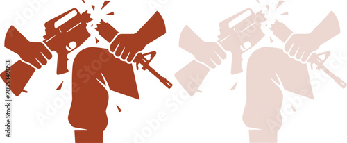 Tableau sur toile Light beige vector illustration portraying extremely peaceful troops voluntarily