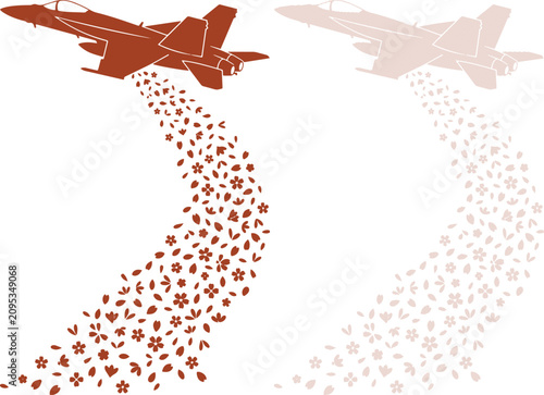 Quadro su tela Dark brown vector silhouette of a fast military fighter jet safely dropping beau