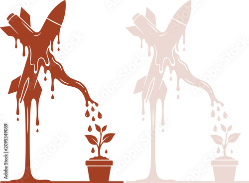 Canvastavla Dark brown vector silhouette portraying a terrifying falling military bomb mirac