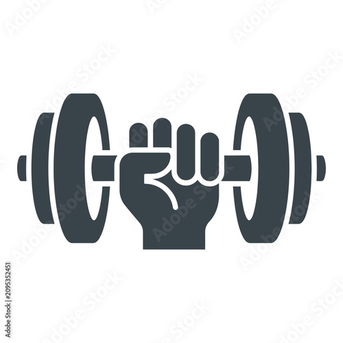 Gray hand holding dumbbell weightlifting fitness symbol icon graphic icon