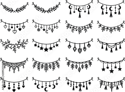 Fényképezés Variety of decorative string lights and garlands for holiday celebration