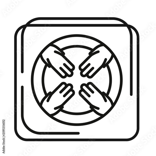 A minimalist icon depicting four hands forming a circle in a square