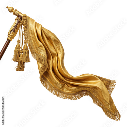 Flowing Golden Fabric Banner with Ornate Tassels for Royal Luxury Design