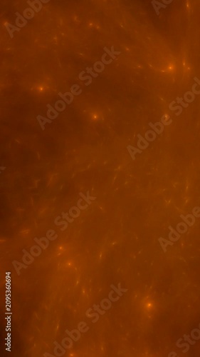 Orange fiery swirling curved wave pattern on black background. Vertical abstract fractal video.