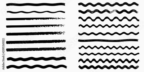 Obraz na plátně thick black ink brush strokes and calligraphy swirls on white background handwri