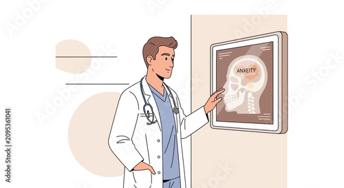Doctor examining brain scan, medical diagnosis, healthcare consultation
