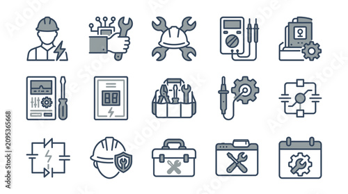 Fotografie Collection of construction and industrial tool icons.