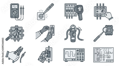 Canvastavla Collection of electrical engineering tools and devices.