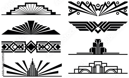 Art deco geometric frame borders and architectural dividers set for modern luxury design.