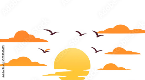 birds flying with the view of the sunset