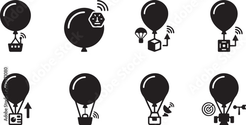 Bild auf Leinwand Hot air balloon with various modern gadgets and devices attached Vector