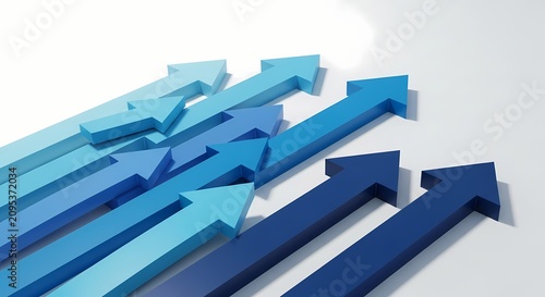 Group of blue arrows pointing upwards in different shades