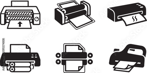 Bild auf Leinwand Six different types of printer icons in black and white Vector