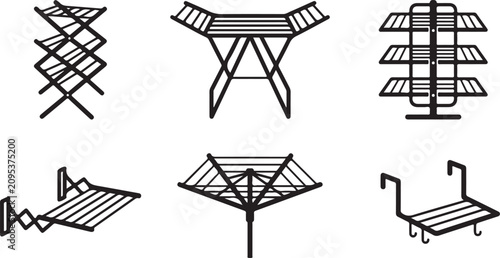 Photos Six types of folding wooden chairs and tables set Vector
