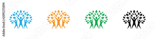 Konstfotografi Tree Growing Icons Family Tree of Life with Human Figures Vector  Set