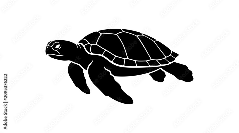 Fototapeta premium Black silhouette of a sea turtle swimming, isolated on white