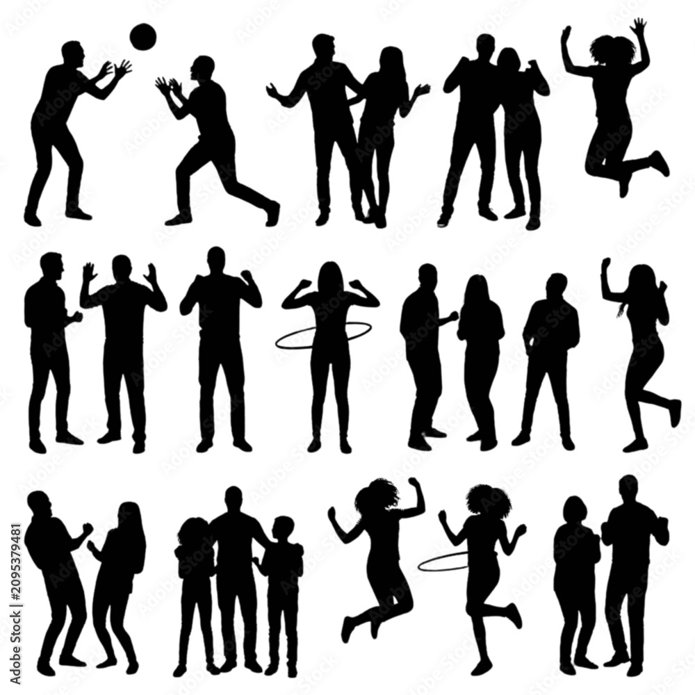 Obraz premium Set of diverse people icons dancing and socializing together isolated on transparent background, Vector