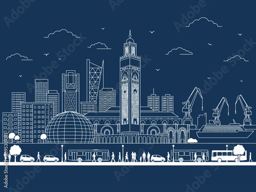 Canvastavla Casablanca Morocco Skyline Line Art