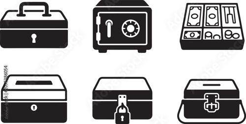 Tableau sur toile Six different secure storage boxes and containers flat icon set Vector
