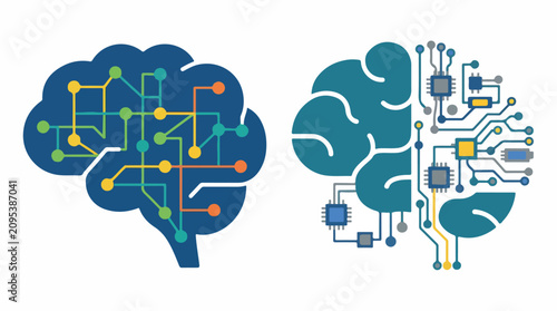 Conceptual Illustration of Human Brain Integration with Artificial Intelligence and Neural Network Technology