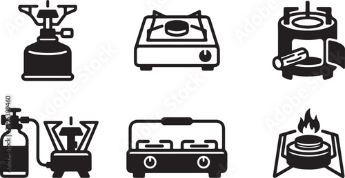 Photos Six types of camping stoves and portable gas burners illustration Vector