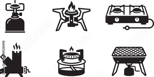 Bild auf Leinwand Six types of camping stoves and portable burners vector icons set Vector