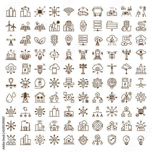 фотографія Comprehensive collection of smart city and sustainable technology line icons set